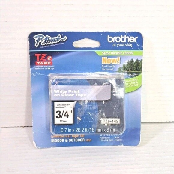 Brother P-Touch TZe-145 White Print on Clear Label Tape 3/4" BRAND NEW & SEALED - Picture 1 of 2